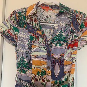 Modcloth Vacation/Camping Themed Button-Up Romper